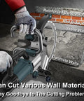 Heavy Duty Electric Concrete Circular Saw With 8800 Watt Brushless Motor And 3000 Rpm shown cutting through brick and concrete walls.