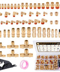 64 Piece Brass DOT Air Line Fittings Kit All In One With Push Lock And Quick Connect NPT Thread shown with fittings and tools