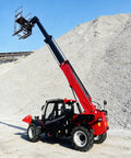 Heavy Duty Telehandler Telescopic Forklift With Extendable Boom and One To Five Ton Capacity, in action on rough terrain.