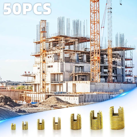 50Pcs Self Tapping Thread Inserts Set In 302 Stainless Steel With Storage Case, Slotted Design For Easy Direct Install