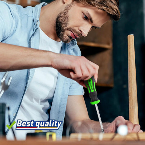 Person using Magnetic Screwdriver Set In Green Case 43 Piece Master Kit for home DIY project