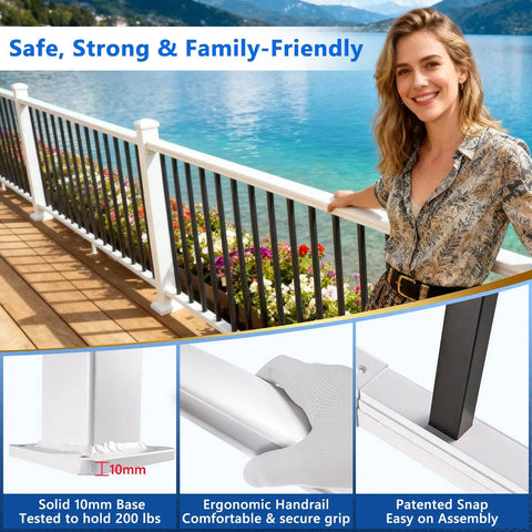 2 Pack Modular Aluminum Porch And Deck Railing Kit For Stairs 6 Ft Long By 3 Ft High DIY Friendly Easy Install AAMA 2604 Textured Powder Coat Finish Outdoor Steps Porches And Patios Black And White