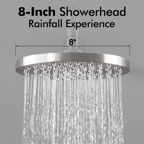 Complete Shower Faucet Set With Rain Shower Head Brushed Nickel Finish Anti Scald Pressure Balance Valve Trim Included No Fuss