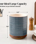 360 Degree Rotating Utensil Holder For Countertop Extra Large Ceramic Caddy In Blue Kitchen Utensil Crock For Farmhouse Decor 7.6 Inch Wide Simple Reach Lazy Susan Style Organizer showing ideal capacity