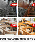 Before and after using Pure Tung Oil For Wood Finish With Included Brush, No Fuss Food Grade Outdoor Sealer for stairs and furniture