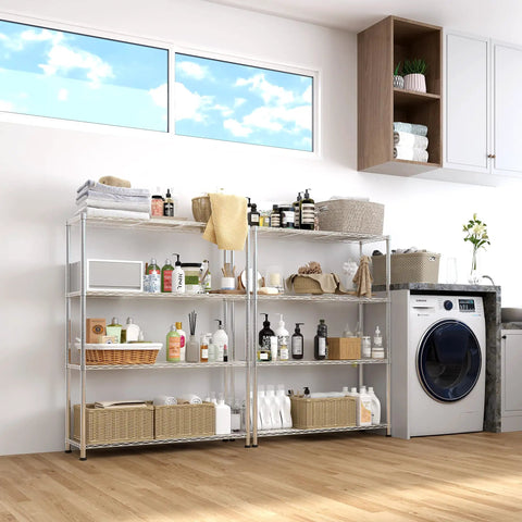 4 Tier Standing Adjustable Wire Shelving Unit With Fixed Feet For Rock Solid Stability And Wobble Free Storage, Silver Gray