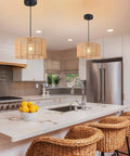 Woven Pendant Light Boho Chandelier With Hemp Rope And Rattan Elements, Rustic Farmhouse Vibe For Kitchen, 15.7 Inch Diameter, Hanging Over Island