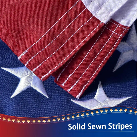 Close-up of Outdoor 3x5 Foot American Flag Built Tough Deluxe Heavy Duty Spun Polyester with solid sewn stripes and stars