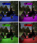 Multicolor LED Golf Cart Canopy Lights Kit With Remote, 2 Pack, 47.25 Inch Underglow Roof Lights showing blue, pink, green, red glow