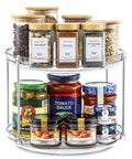 Two Tier Non Skid Acrylic Lazy Susan Turntable Organizer Rotating Spice Rack Spinning Tray For Kitchen Pantry Countertop 9.25 Inch with spices and jars