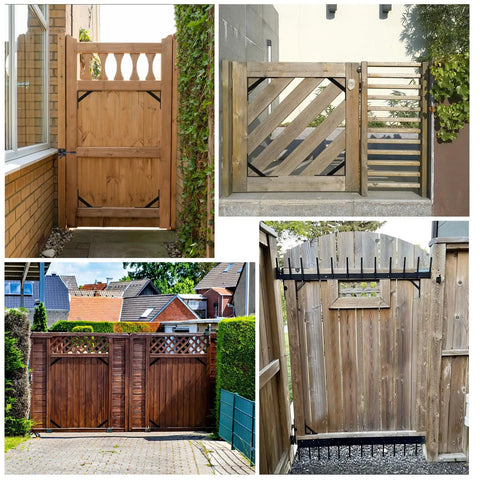 Heavy Duty Gate Hardware Kit For Wood Fence With Corner Brace Brackets Anti Sag Frame Latch And Hinges For Durable Wooden Driveway Gate Black Sturdy Triangular Design For Maximum Stability And Easy Install