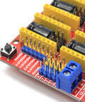 Close-up of CNC Shield V3 Expansion Board With GRBL Controller Support And Solid DRV8825 Stepper Drivers connectors.