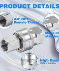 Side view of 3/8 NPT stainless steel pressure washer adapter set, 12-piece with female quick-connect fittings