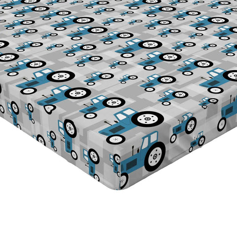 Fitted Sheet Twin Size With All Around Elastic Deep Pocket 75 X 39 Inches 100 Percent Brushed Microfiber For Ultra Soft Sleep Hotel Quality Comfort Bed Cover In Sea Blue And Pale Grey Tractor Farm Vibe