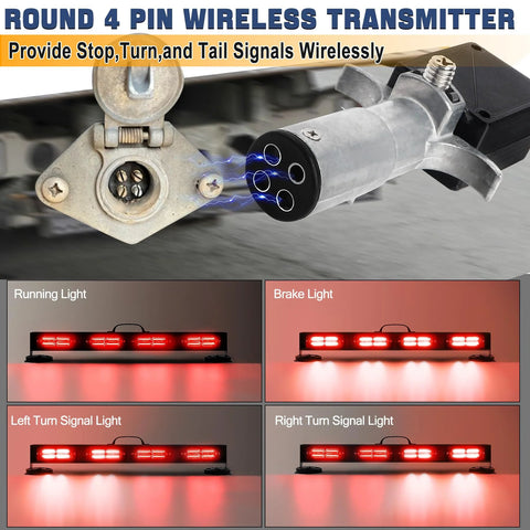 BELIFLY wireless trailer tow light bar with 4-pin RV transmitter, mounted on hitch with LED running/brake/turn lights