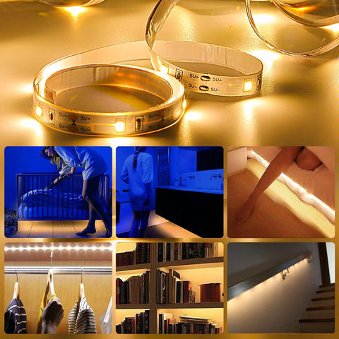 Motion Sensor LED Light Strip Kit, 2 Pack 9.8 Ft, Auto Shut Off Timer, USB Powered Indoor Lights in various home settings