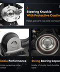 Close-up view of Pair Front Steering Knuckles Paired With Prepacked Bearing Hubs For Honda Civic 2012, showcasing steel construction and protective coating.