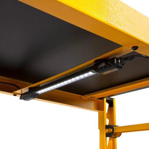 Motion Activated LED Magnetic Shelving Light Kit For Garages And Workshops attached to yellow metal shelf
