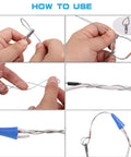 65 Foot Nylon Fish Tape Wire Puller Kit For Electrical Work illustrated steps, showing how to use the flexible cable guide tool.