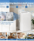 Compact Full Automatic Top Load Washing Machine With Ten Reliable Cycles And Easy Dial Controls Straight Up Game Changing Portable Laundry For Squat Apartments College Dorms And Weekend Getaways in modern laundry room setting.