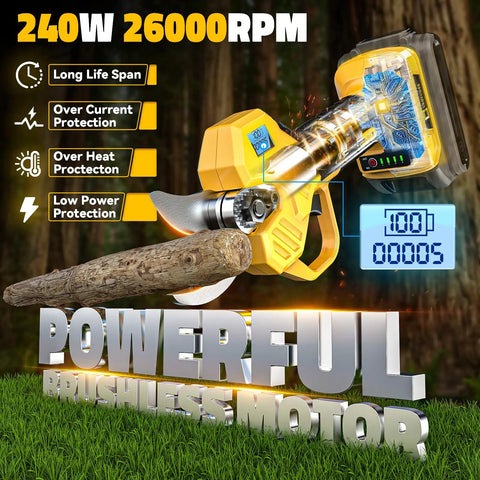 Electric Pruning Shears For DeWalt 20V Battery Compatibility, 0.8-2 Inch Cutting Diameter, Brushless Motor with LCD Display