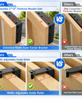 Heavy Duty Sliding Gate Kit With Anti Sag Roll Wheels For Deck And Driveway Gates Universal Fit For 1 To 2 Inch Wood Fences Smooth Quiet Operation Gate Hardware For Easy Setup And Reliable Gate Movement No Fuss. Comparison of 1-2 inch wood gate bracket and roller fit