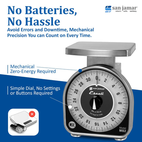 Mechanical Dial Scale For Kitchen And Restaurant 2 Pound Capacity Battery Free Accuracy Large Easy Read Dial