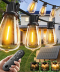 52 Ft Solar String Lights With Remote And USB Port Waterproof Patio Lights 16 Plus 1 Shatterproof LEDs Dimmable Brightness 3 Modes