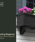 Fairfield Window Box Brackets 2-Pack Black Plastic For Cape Cod And Fairfield Models mounted with flowers