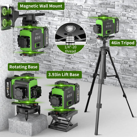 16 Line Green Laser Level Kit With 4x360 Degree Beams Auto Self Leveling For Pro Grade DIY Renovations Long Range Remote Dual 4800mAh Batteries 48 Hour Runtime Tripod And Hard Case, magnetic wall mount