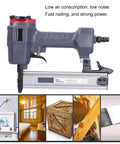 Professional Brad Nailer With Low Air Consumption And Snag Free Performance Offers Fast Power With Ergonomic Comfort Grip Handle for trim installation.