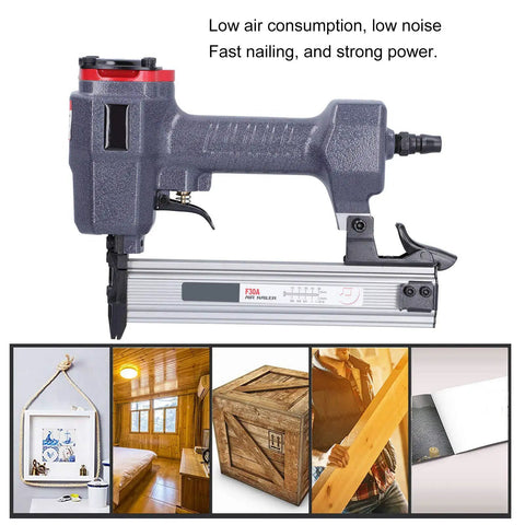 Professional Brad Nailer With Low Air Consumption And Snag Free Performance Offers Fast Power With Ergonomic Comfort Grip Handle for trim installation.