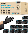 Heavy Duty 7 Mil Black Nitrile Disposable Gloves For Mechanics Built Different Rock Solid Puncture Resistance And Dang Good Grip Packaged In A Slick Dispenser Box with open glove box and gloves displayed.