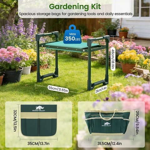 2 In 1 Garden Kneeler And Seat With Tool Side And Tote Bags Heavy Duty Foldable Gardening Stool for Kneeling or Sitting in garden