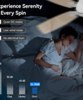 Woman sleeping under 42 Inch Ceiling Fan With Light And Remote And App Control, Low Profile Flush Mount, Quiet 6 Speed Motor, White