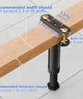 Six Pack Adjustable Bed Support Legs With Locking Ring dimensions on wood with black support leg, showing height adjustments and installation tips.