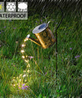 Sun Powered Watering Can Lights For Garden With Cascading LED Pouring Water Effect, waterproof decor illuminating grass
