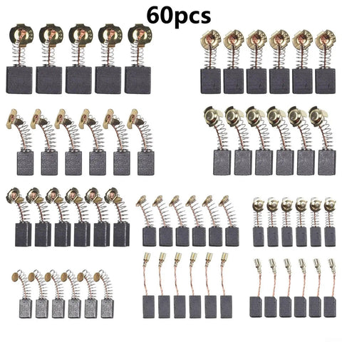 60 Piece Electric Motor Carbon Brush Set With 10 Different Sizes Replacement Kit For Hammer Drills Circular Saws Angle Grinders