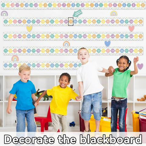 Children in classroom with Number Line Bulletin Board Set for Classroom and Home School Decor, Boho Vibe Math Learning Posters visible