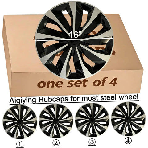 Universal 16 Inch Steel Wheel Hub Cap Covers Set of 4 for Cars Trucks SUVs and Sedans, Replacement ABS Tire Covers in Silver Black