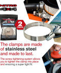 Beefy Heavy Duty Stainless Steel Hose Clamp Set Two Pack Adjustable from 1.75 to 2.75 inch for various uses.