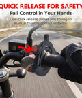 Solid Motorcycle Throttle Cruise Control Lock With Adjustable Abs Mount For 1 2 To 1 5 Inch Tubes Universal Fit, showing quick release feature.