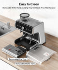 Espresso Machine With Built In Grinder And Milk Frother 20 Bar Coffee Maker For Home Baristas Removable Water Tank shown