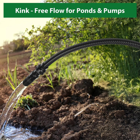 1 Inch Pond Tubing 10 Foot Flexible PVC Corrugated Pond Hose With Stainless Steel Clamps watering garden, no kink, black pump tubing