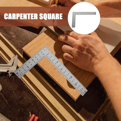 Versatile Woodworking Tool Stainless Steel Carpenter Square Ruler With Double Sided Scales 10x15cm in use on wood.