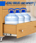 Top Shelf Hella Smooth Soft Close Drawer Slides 20 Inch Heavy Duty Full Extension Side Mount Ball Bearing Cabinet Hardware For Dressers And Drawers Silver 10 Piece Set with water bottles in wooden drawer.