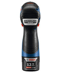12V Max Brushless 1 Quarter Inch Hex Two Speed Screwdriver Kit With Dual 2.0Ah Batteries, shown vertically with brushless motor.