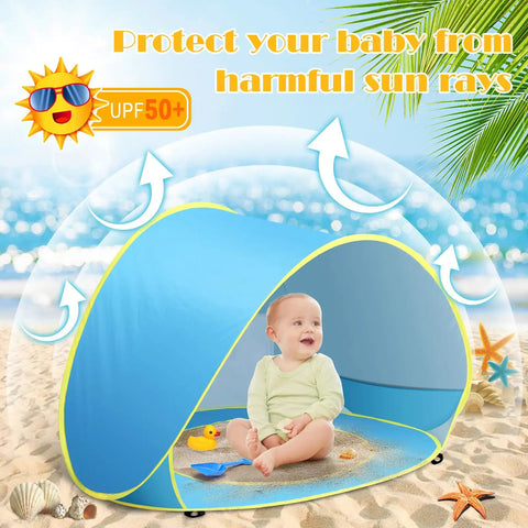 Infant in Two In One Beach Tent With Pool For Infants And Toddlers, Pop Up Sun Shelter With UPF 50 Plus UV Protection on beach