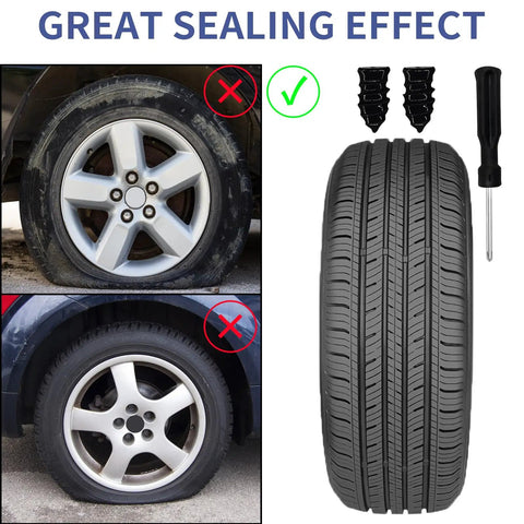 Emergency Tire Repair Kit 70Pcs With Rubber Nails And Screws For Puncture Repair Heavy Duty Flat Tire Fix image showing tire and tools.