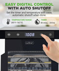 Easy digital control and timer on Electric Countertop Food Dehydrator With 900 Watt Motor And Ten Tier Stainless Steel Trays.